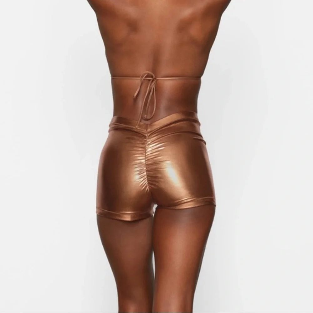 SKIMS METALLIC SWIM V-WAIST SHORT / PENNY / 3X NWT